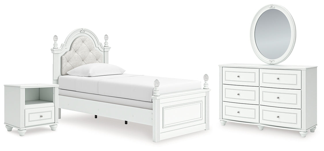 Kozlani  Upholstered Panel Bed, Dresser, Mirror And Nightstand