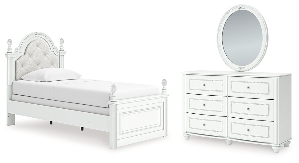 Kozlani  Upholstered Panel Bed, Dresser And Mirror