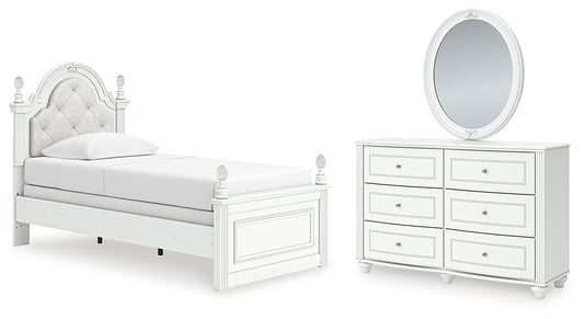 Kozlani  Upholstered Panel Bed, Dresser And Mirror
