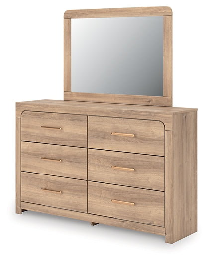 Kinlanni  Upholstered Panel Bed, Dresser, Mirror And Nightstand