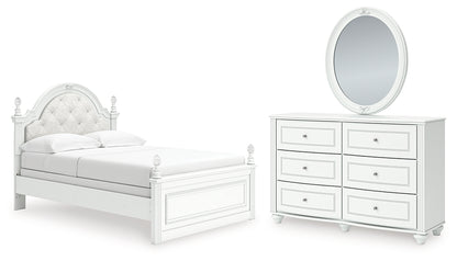 Kozlani  Upholstered Panel Bed, Dresser And Mirror