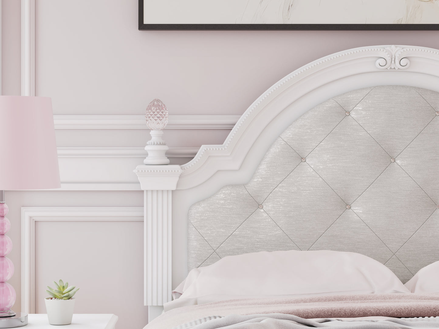 Kozlani  Upholstered Panel Bed, Dresser And Mirror