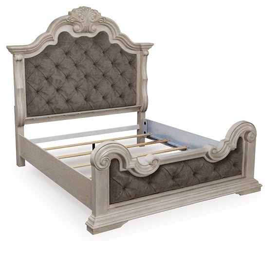 Bruchandi  Upholstered Panel Bed With Mirrored Dresser And Nightstand