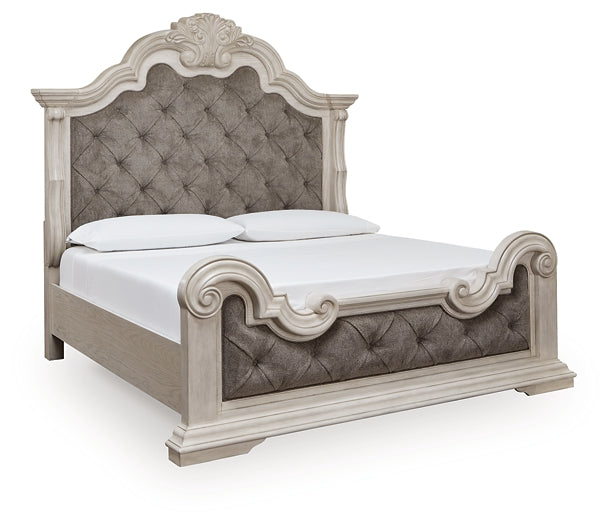 Bruchandi  Upholstered Panel Bed With Mirrored Dresser And Nightstand