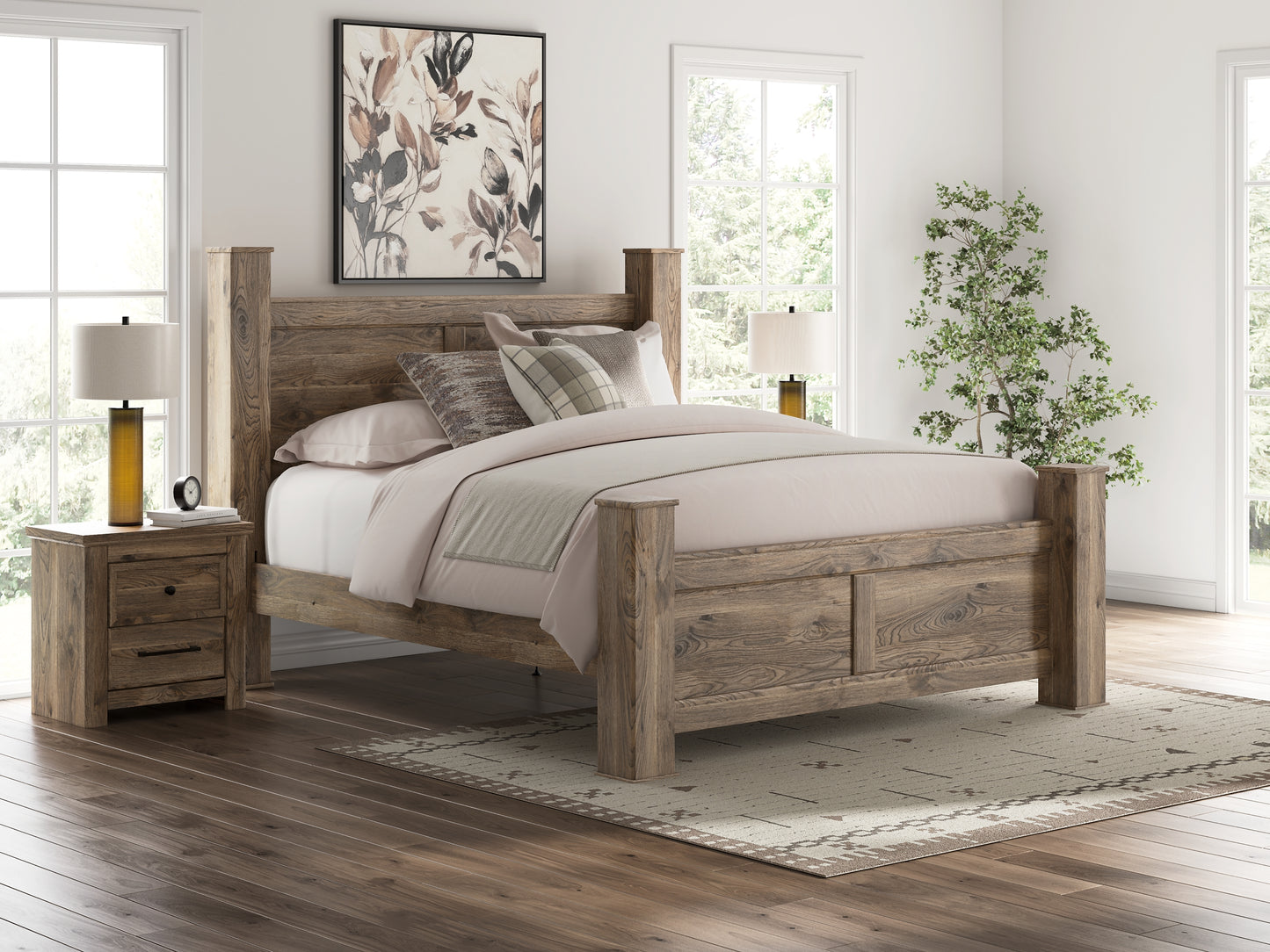 Rusticott California  Poster Bed With Mirrored Dresser And Nightstand
