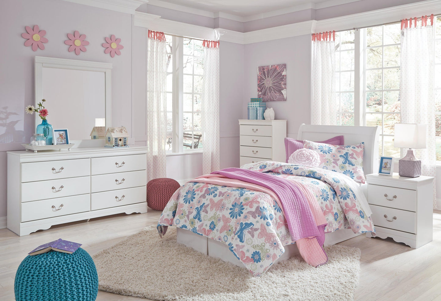 Anarasia  Sleigh Headboard, Dresser, Mirror, Chest And Nightstand