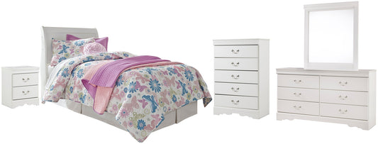 Anarasia  Sleigh Headboard, Dresser, Mirror, Chest And Nightstand