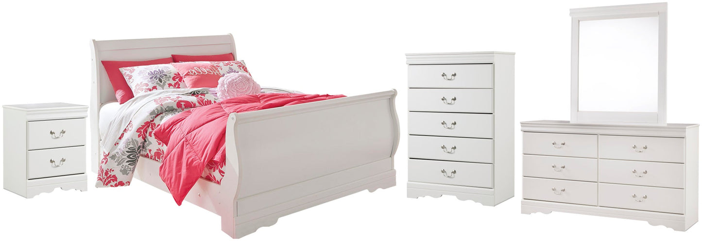 Anarasia  Sleigh Bed, Dresser, Mirror, Chest And Nightstand