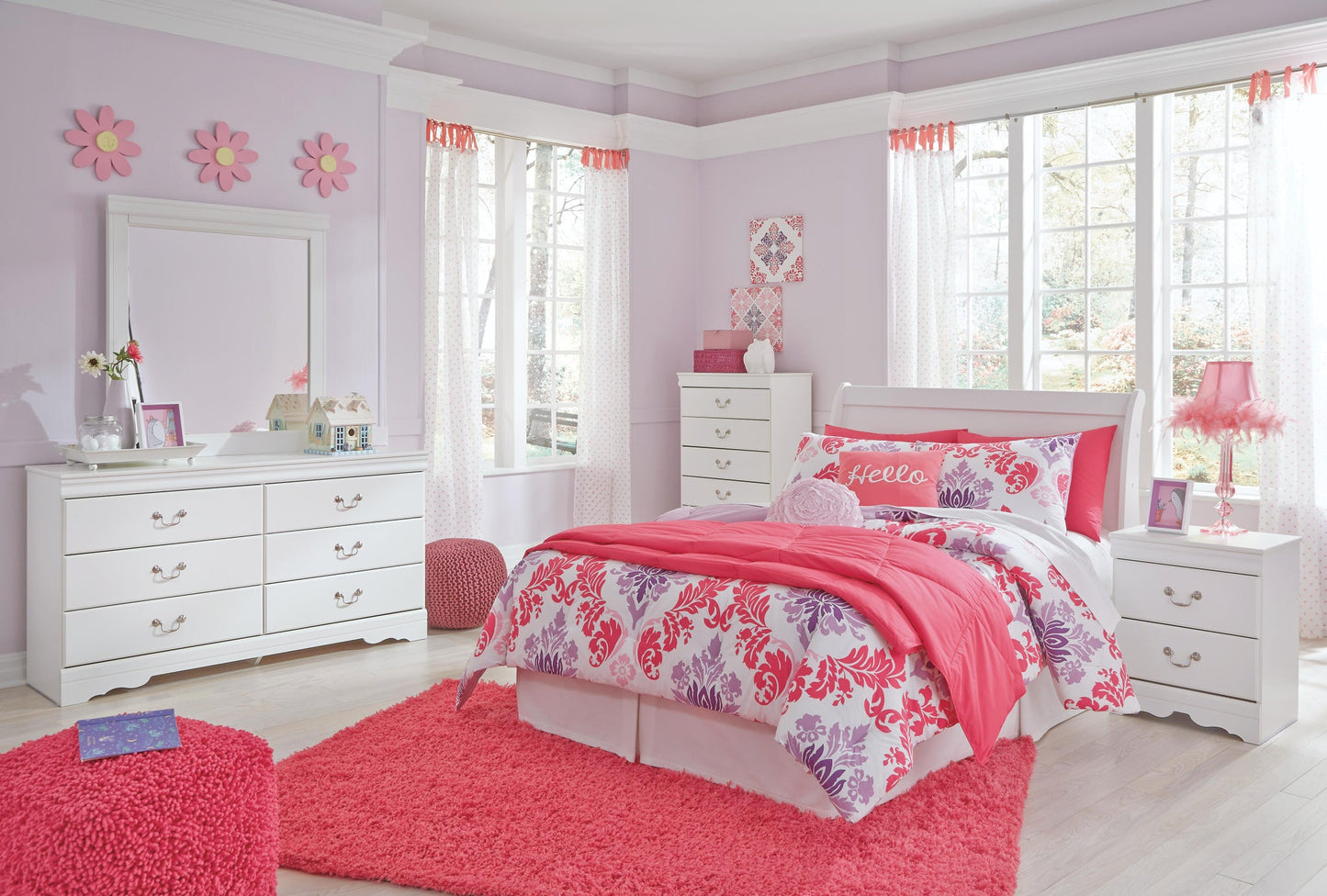 Anarasia  Sleigh Headboard, Dresser And Mirror