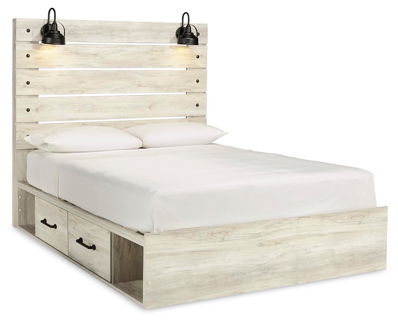 Cambeck  Panel Bed With 4 Storage Drawers With Mirrored Dresser