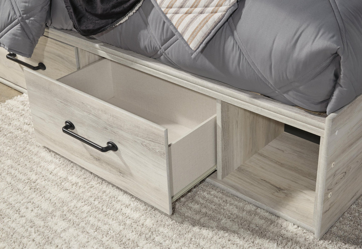 Cambeck  Panel Bed With 4 Storage Drawers With Mirrored Dresser, Chest And Nightstand