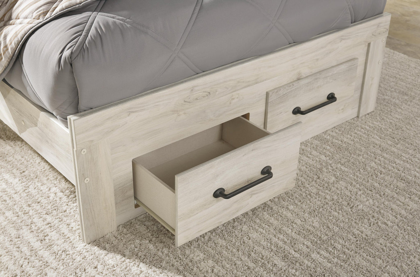 Cambeck  Panel Bed With 2 Storage Drawers With Mirrored Dresser
