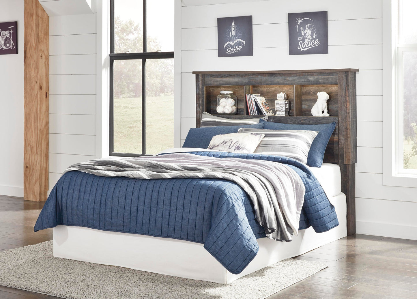 Drystan  Bookcase Headboard, Dresser, Mirror, Chest And Nightstand