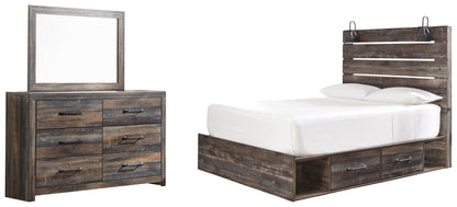 Drystan  Panel Bed With 4 Storage Drawers With Mirrored Dresser