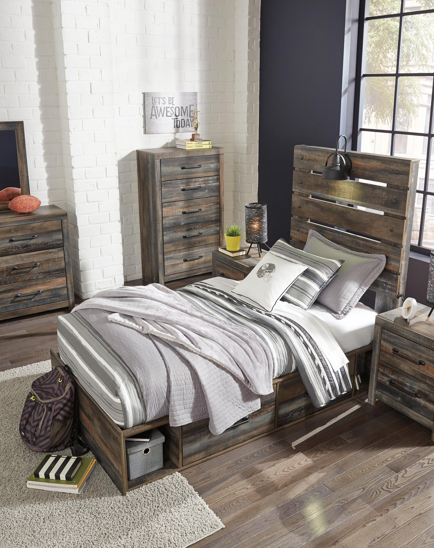 Drystan  Panel Bed With 4 Storage Drawers, Dresser, Mirror, Chest And Nightstand