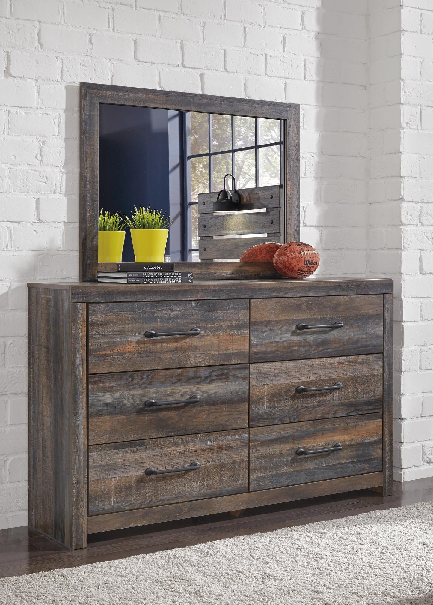 Drystan  Bookcase Bed With 4 Storage Drawers, Dresser, Mirror, Chest And Nightstand