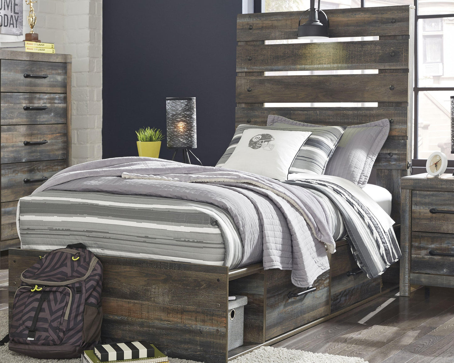 Drystan  Panel Bed With Mirrored Dresser