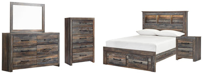 Drystan  Bookcase Bed With 2 Storage Drawers, Dresser, Mirror, Chest And Nightstand
