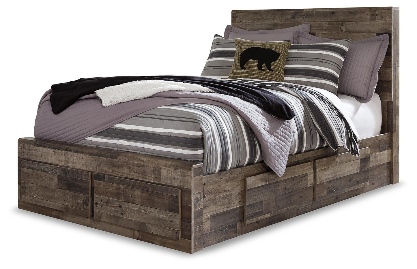 Derekson  Panel Bed With 6 Storage Drawers With Mirrored Dresser