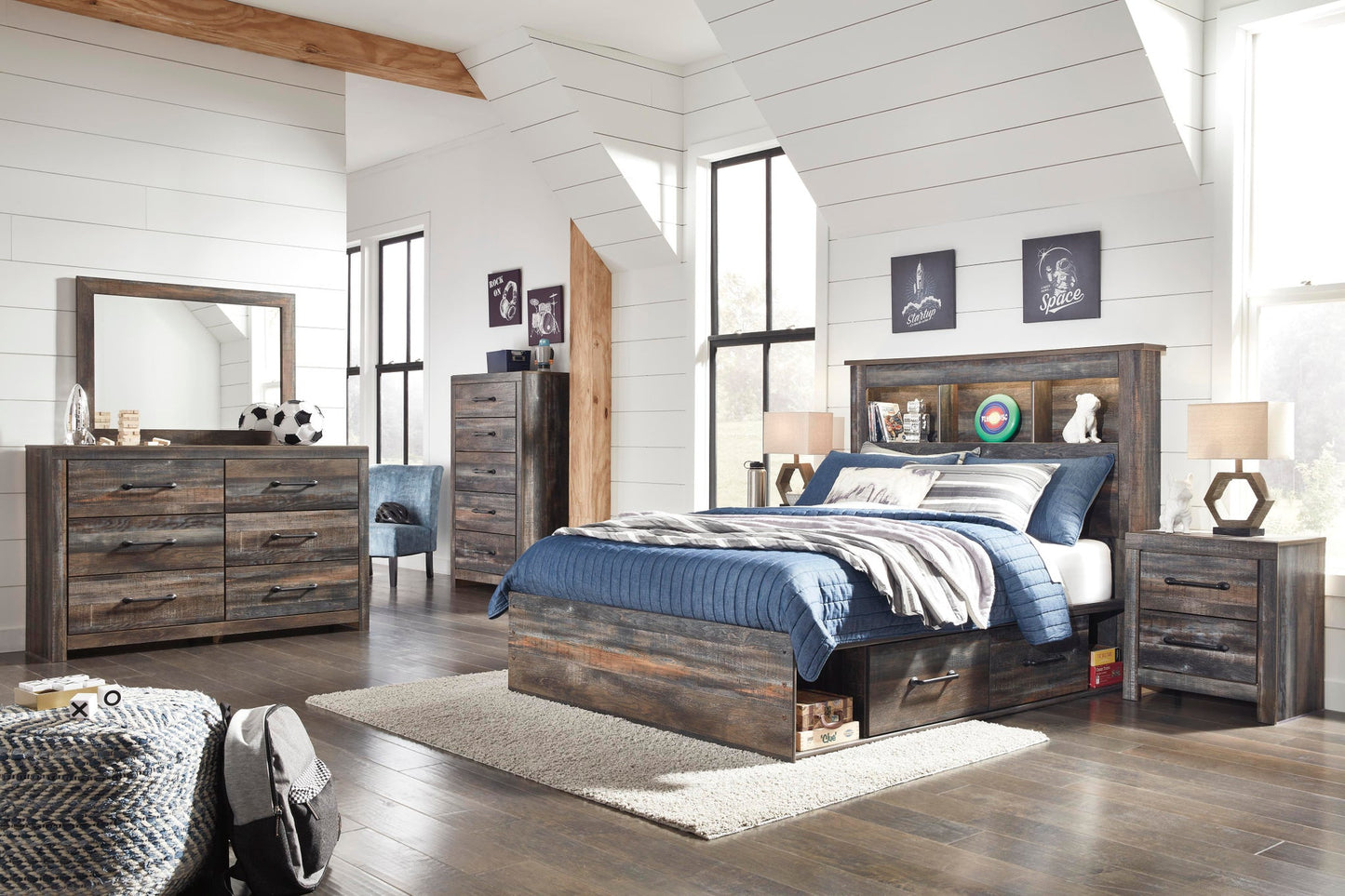 Drystan  Bookcase Bed With 2 Storage Drawers With Mirrored Dresser
