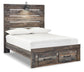Drystan  Panel Bed With 2 Storage Drawers With Mirrored Dresser