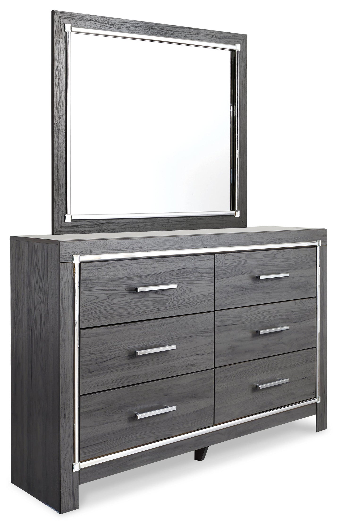Lodanna / Upholstered Panel Headboard Bed With Mirrored Dresser, Chest And Nightstand