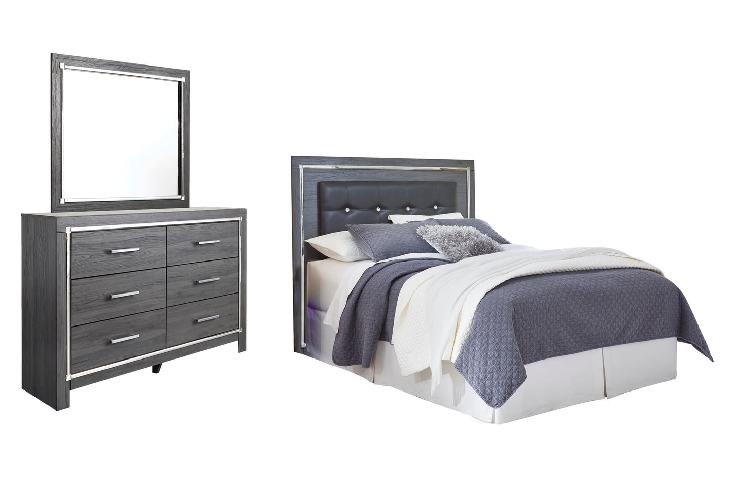 Lodanna / Upholstered Panel Headboard Bed With Mirrored Dresser