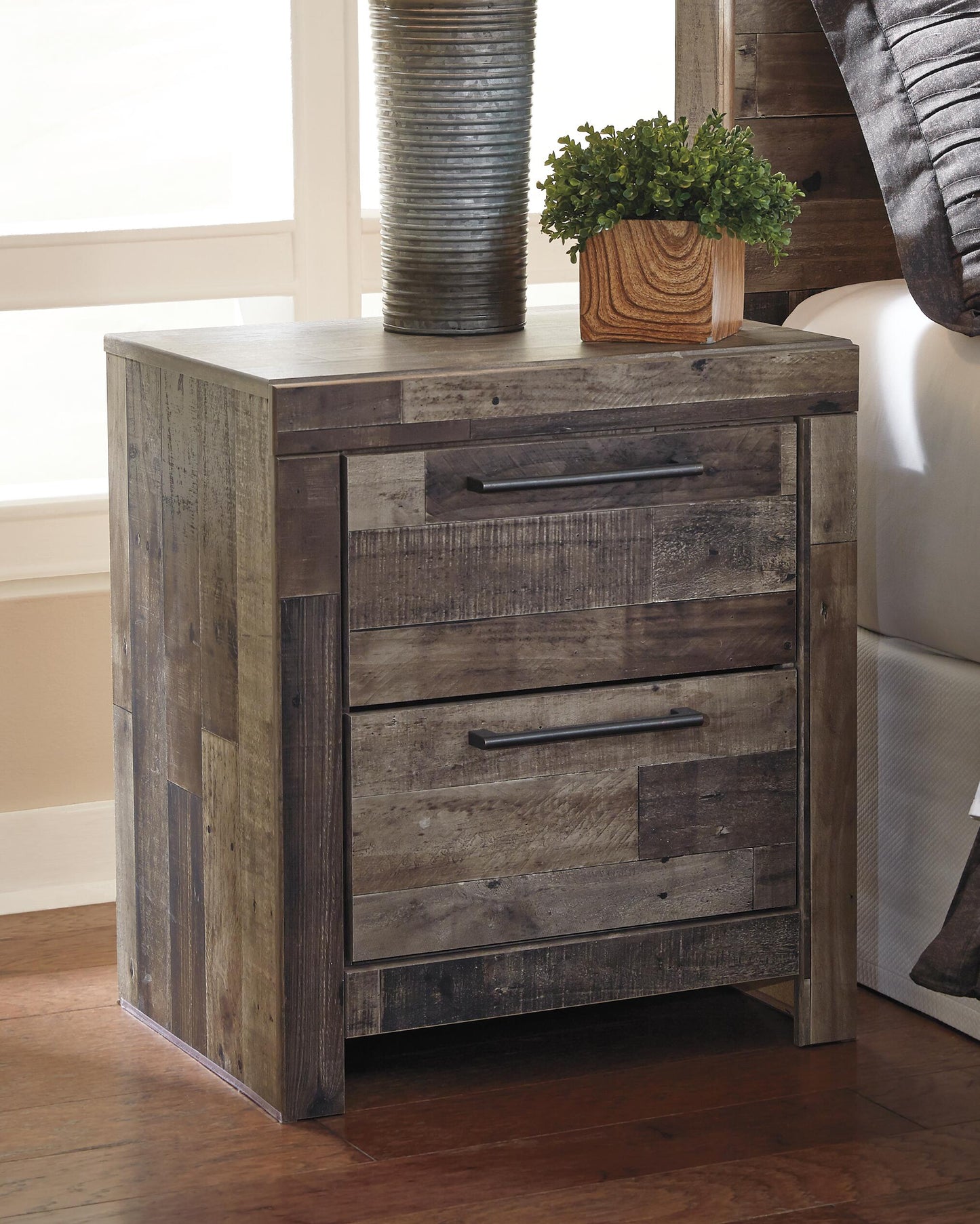 Derekson  Panel Bed With 2 Storage Drawers With Mirrored Dresser, Chest And Nightstand
