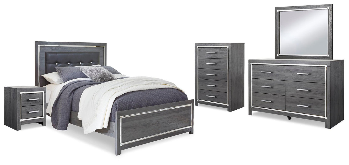 Lodanna  Panel Bed With Mirrored Dresser, Chest And Nightstand