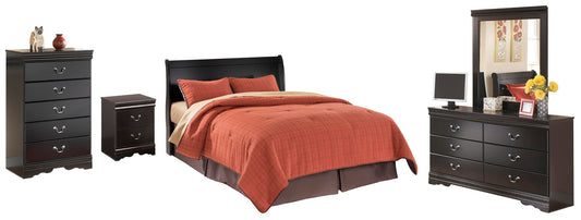 Huey Vineyard  Sleigh Headboard Bed With Mirrored Dresser, Chest And Nightstand