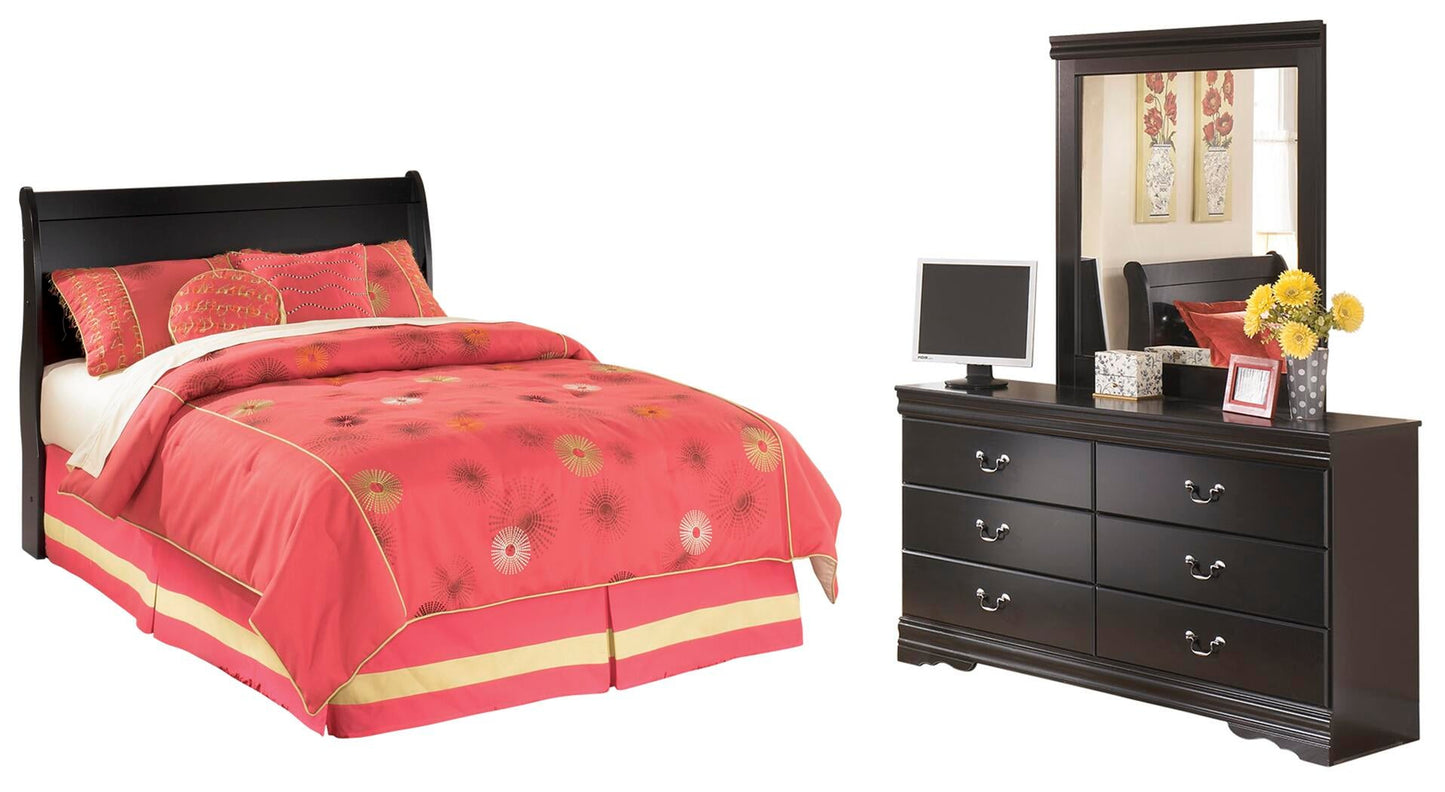 Huey Vineyard  Sleigh Headboard Bed With Mirrored Dresser