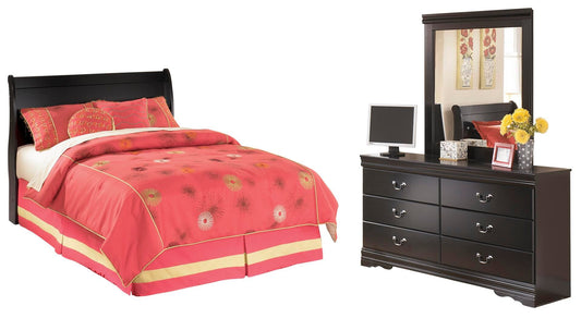 Huey Vineyard  Sleigh Headboard Bed With Mirrored Dresser
