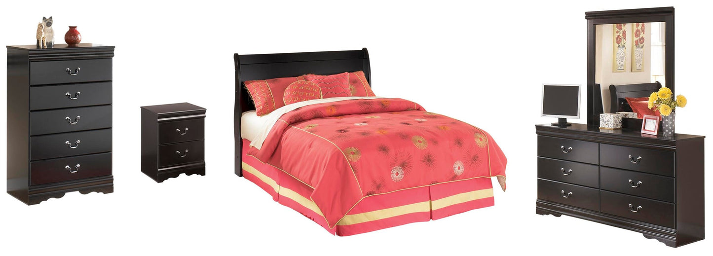 Huey Vineyard  Sleigh Headboard Bed With Mirrored Dresser, Chest And Nightstand