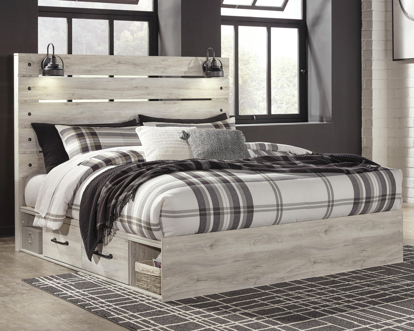 Cambeck  Panel Bed With 2 Storage Drawers With Mirrored Dresser, Chest And Nightstand