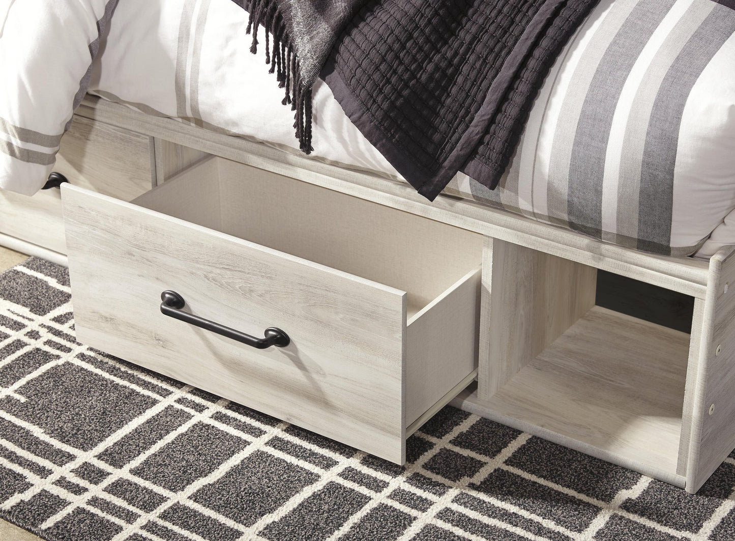 Cambeck  Panel Bed With 2 Storage Drawers With Mirrored Dresser, Chest And Nightstand