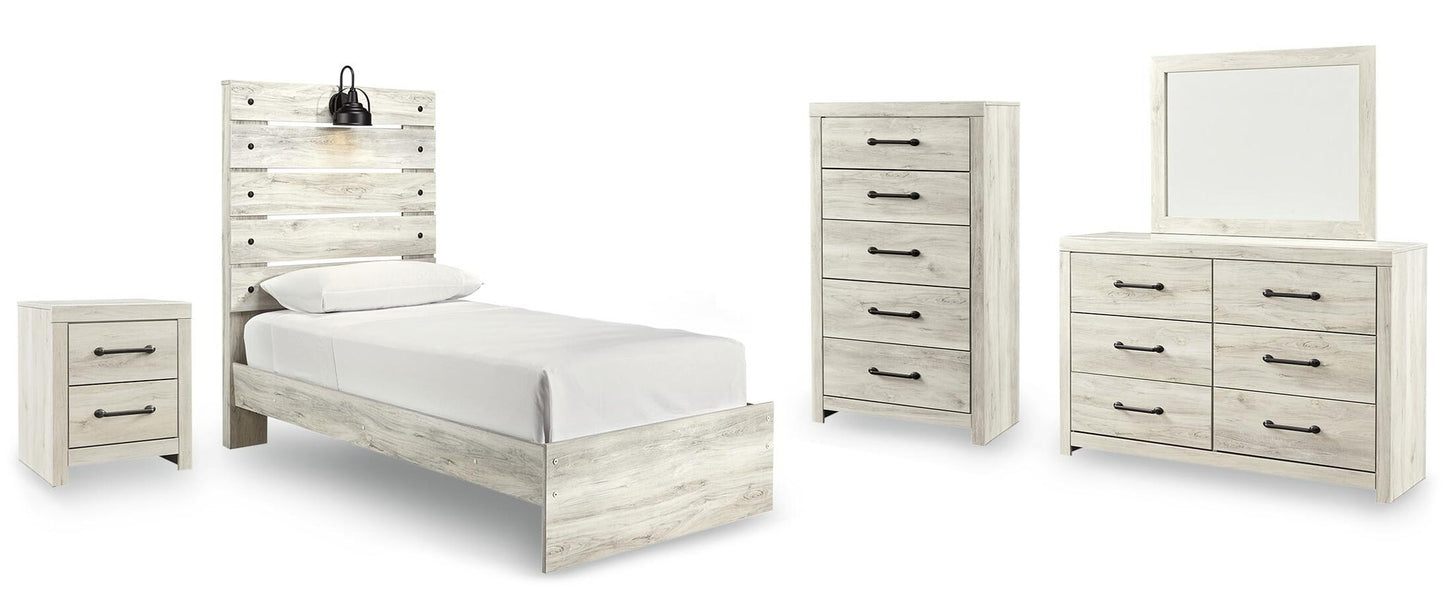Cambeck  Panel Bed With Mirrored Dresser, Chest And Nightstand