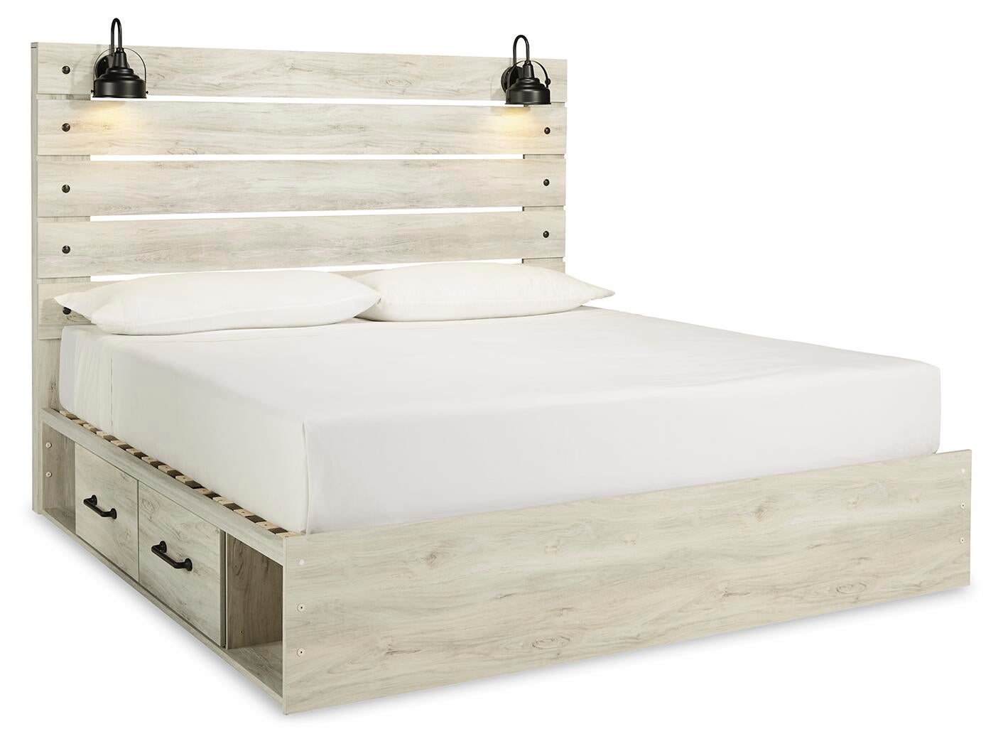 Cambeck  Panel Bed With 4 Storage Drawers With Mirrored Dresser, Chest And Nightstand