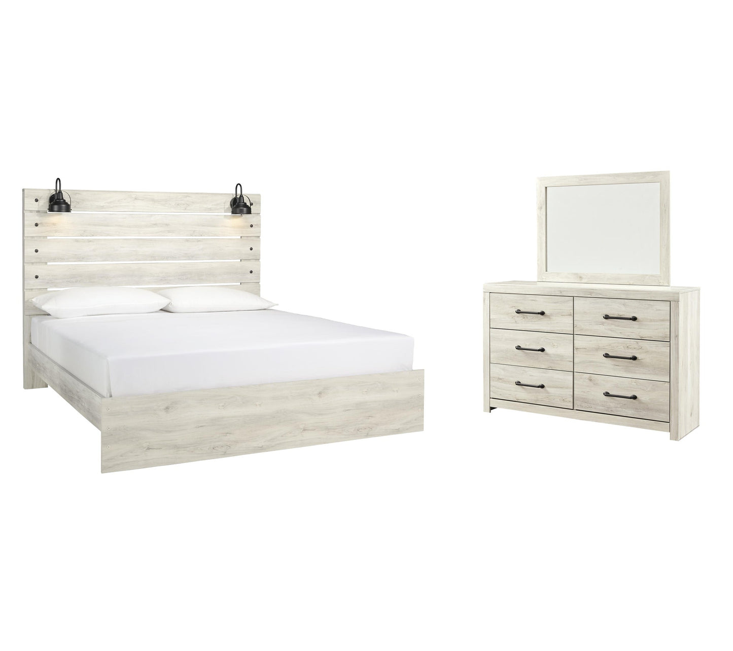 Cambeck  Panel Bed With Mirrored Dresser