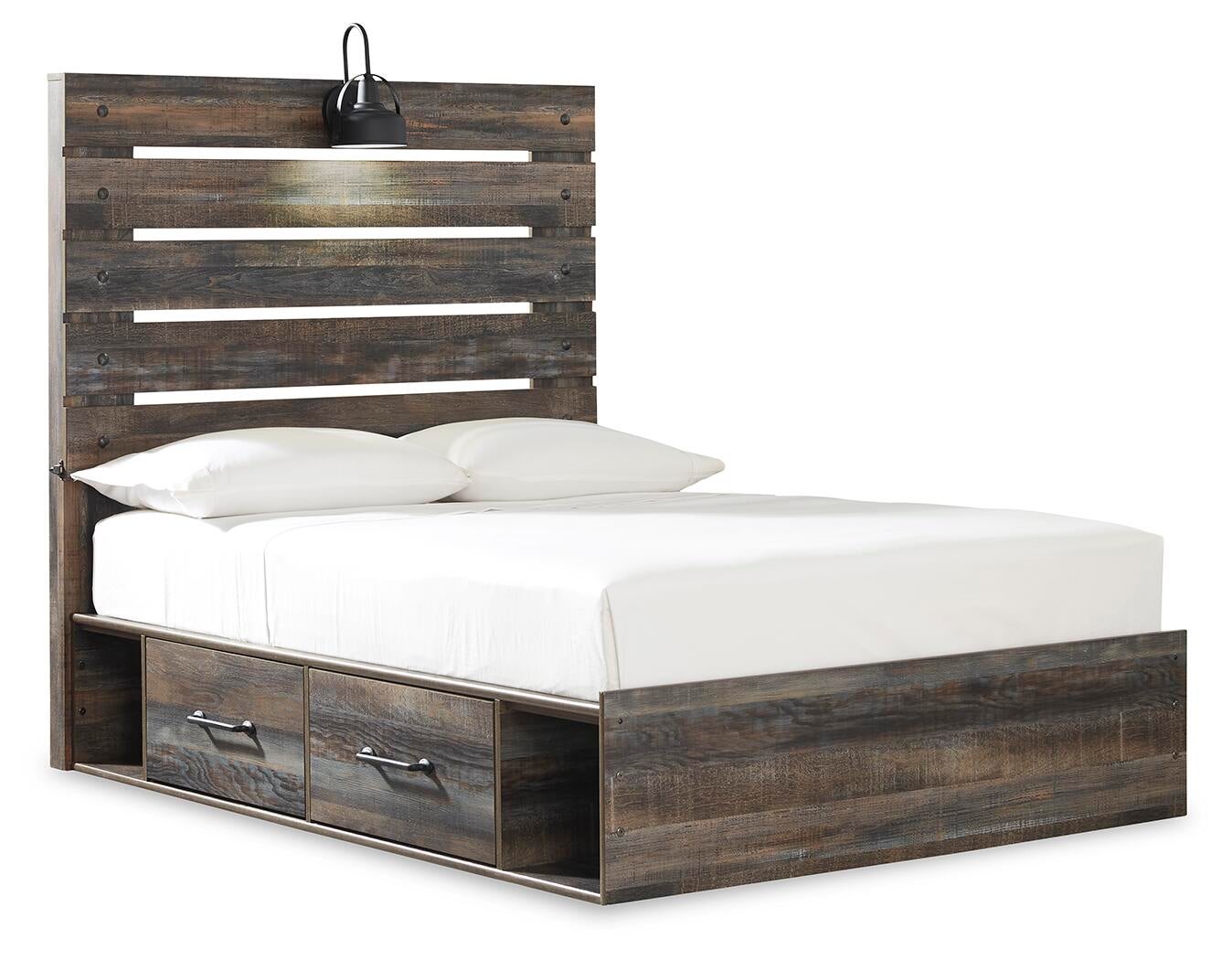 Drystan  Panel Bed With 4 Storage Drawers With Mirrored Dresser