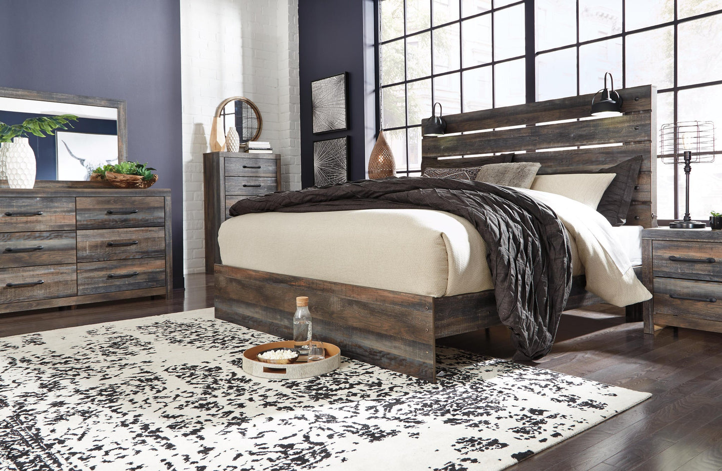 Drystan  Panel Bed, Dresser, Mirror, Chest And Nightstand