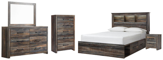 Drystan  Bookcase Bed With 2 Storage Drawers, Dresser, Mirror, Chest And Nightstand