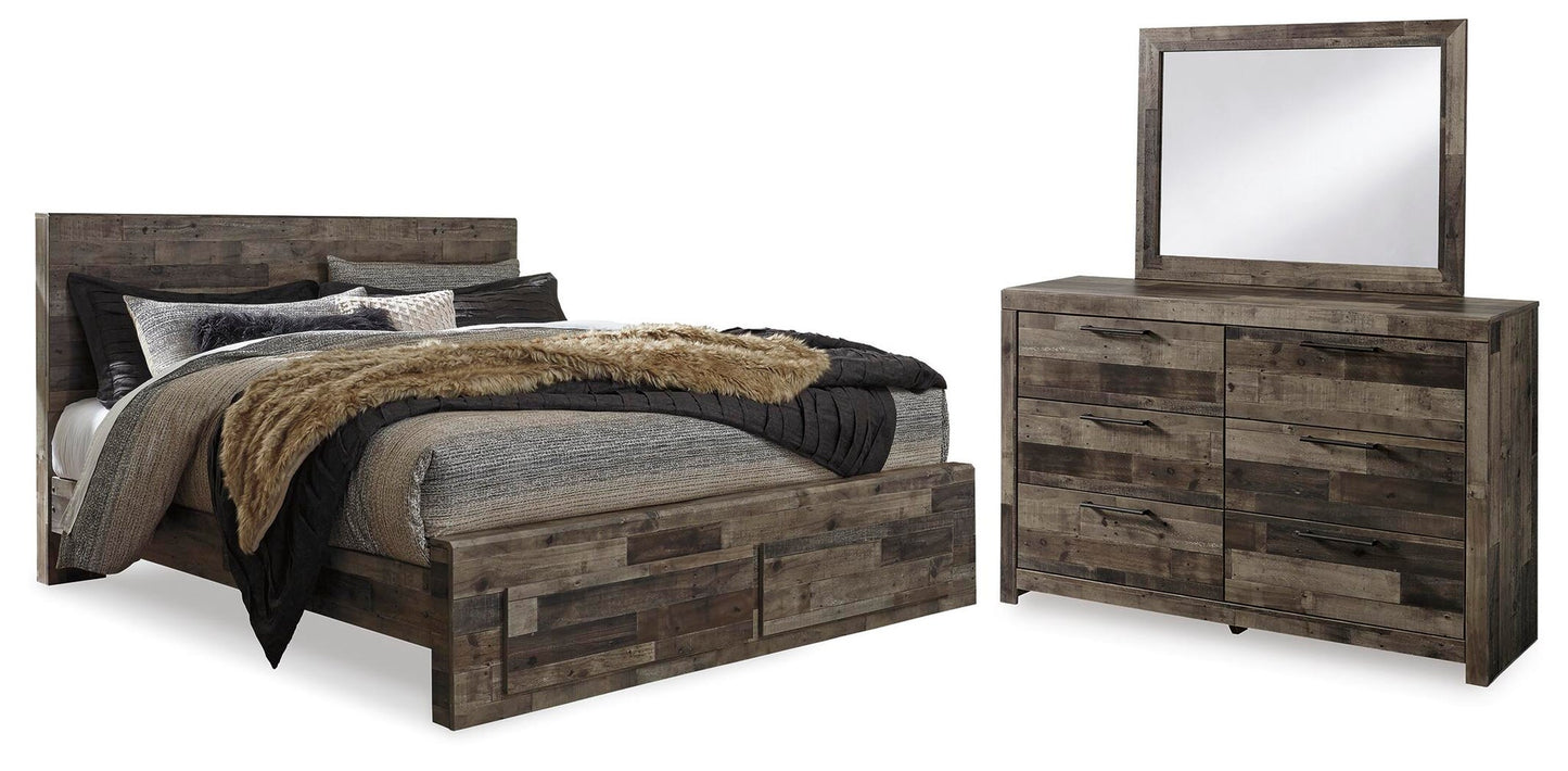 Derekson  Panel Bed With 2 Storage Drawers With Mirrored Dresser