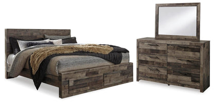 Derekson  Panel Bed With 2 Storage Drawers With Mirrored Dresser