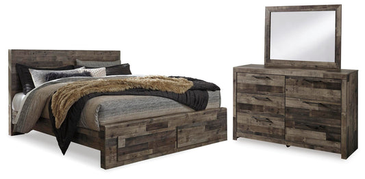 Derekson  Panel Bed With 2 Storage Drawers With Mirrored Dresser