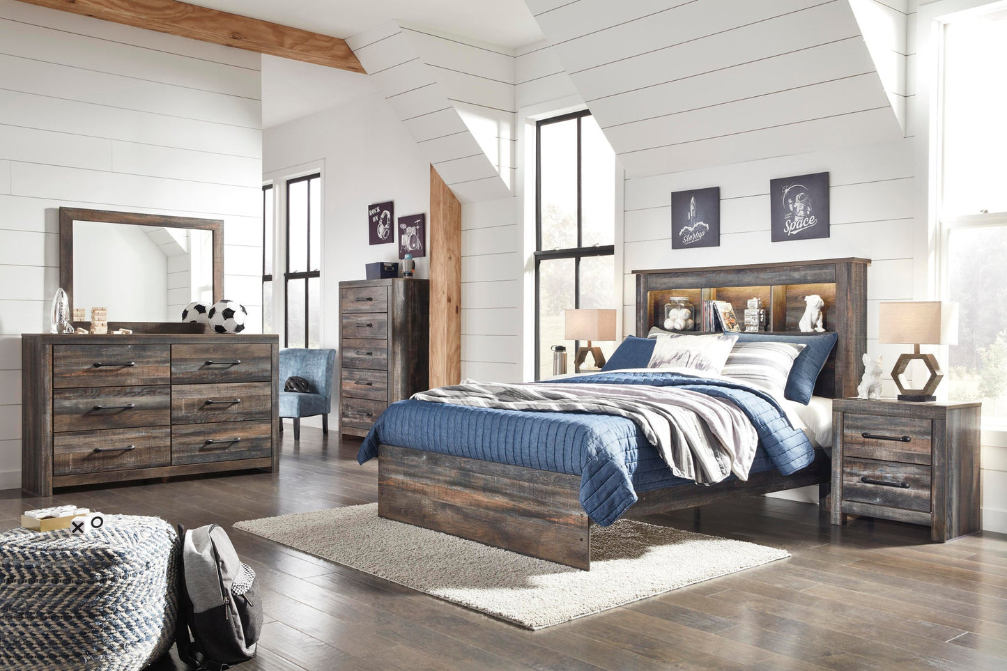 Drystan  Bookcase Bed With Mirrored Dresser