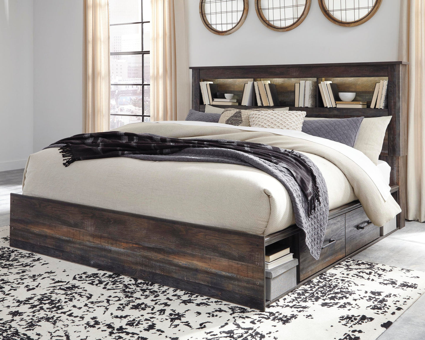 Drystan  Bookcase Bed With 4 Storage Drawers With Mirrored Dresser