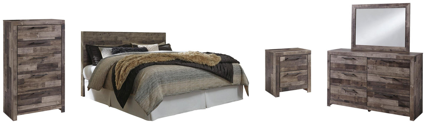 Derekson  Panel Headboard Bed With Mirrored Dresser, Chest And Nightstand