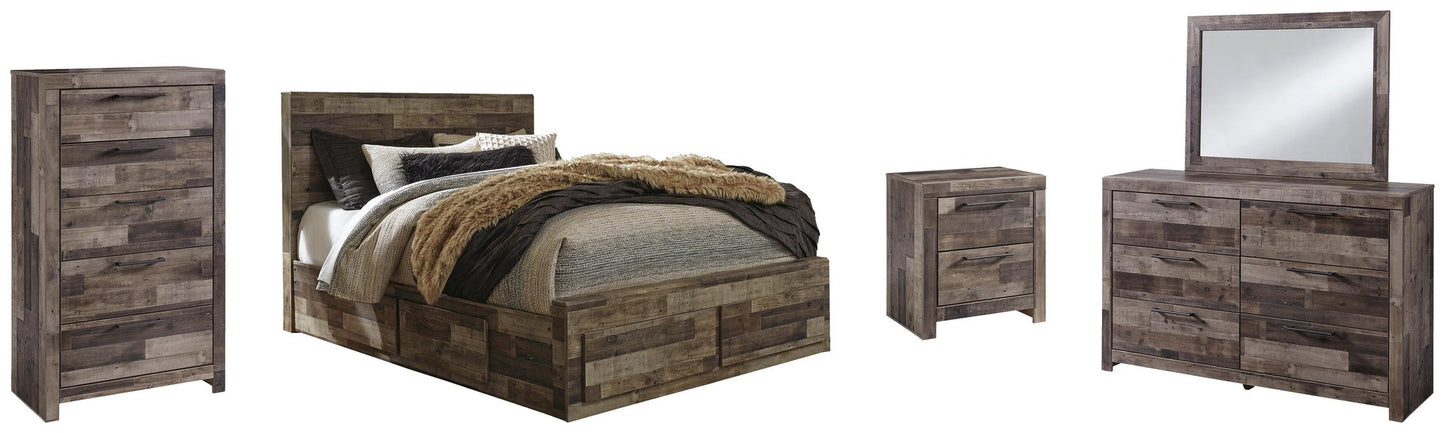 Derekson  Panel Bed With 4 Storage Drawers With Mirrored Dresser, Chest And Nightstand