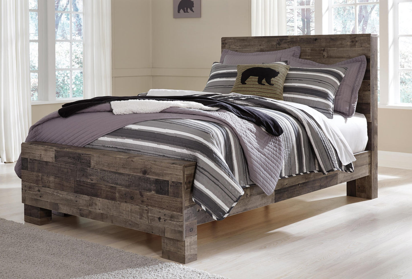Derekson  Panel Bed With Mirrored Dresser, Chest And Nightstand