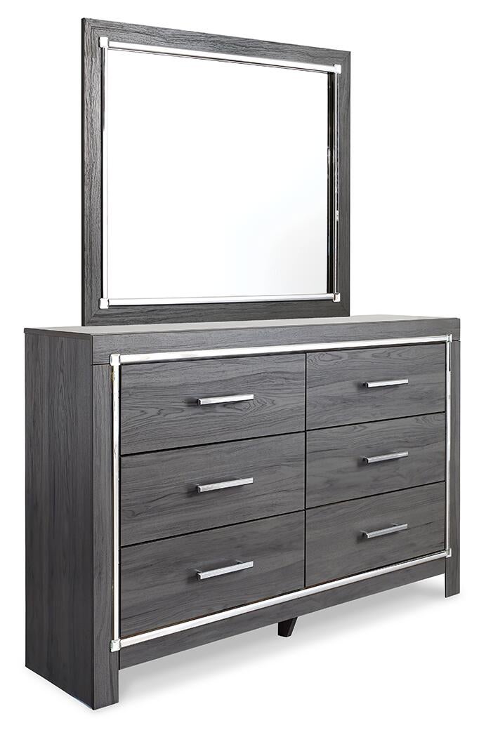 Lodanna  Upholstered Panel Headboard Bed With Mirrored Dresser, Chest And Nightstand